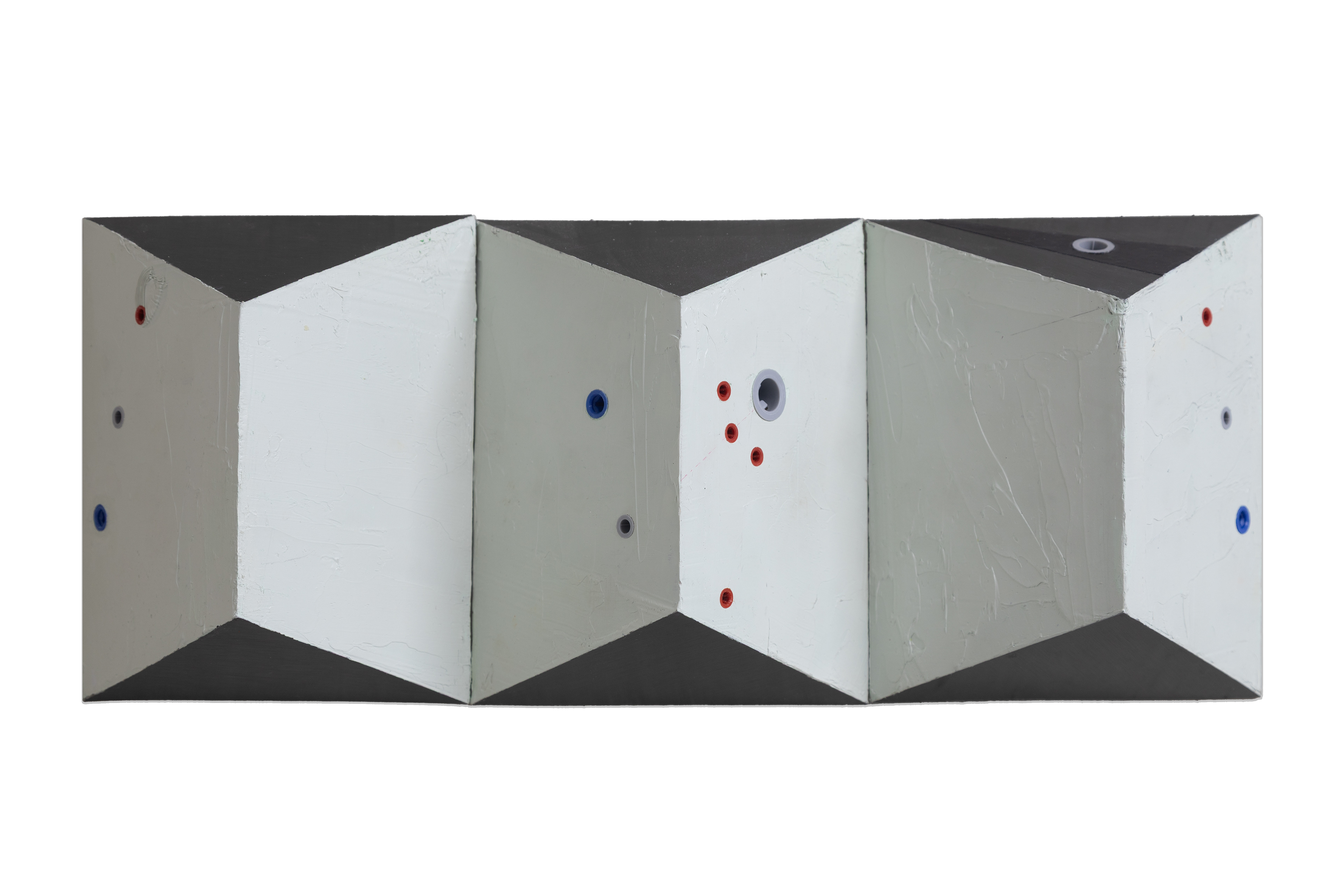 'Unknown Layer 7,' oil on board, wall plug and aluminium, 19 x 45 x 8 cm, 2025