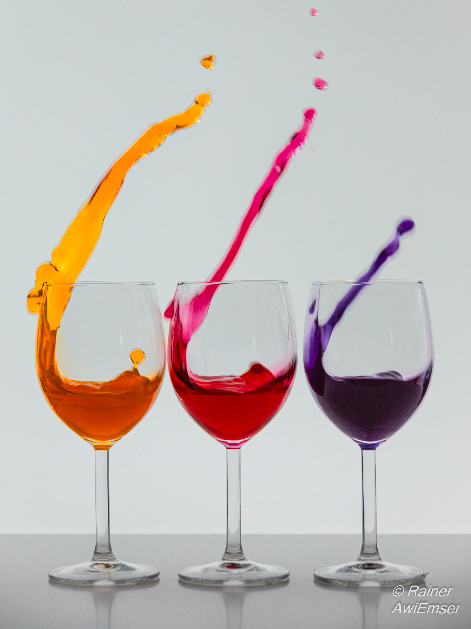 Splash Aufnahmen mit Weingläsern