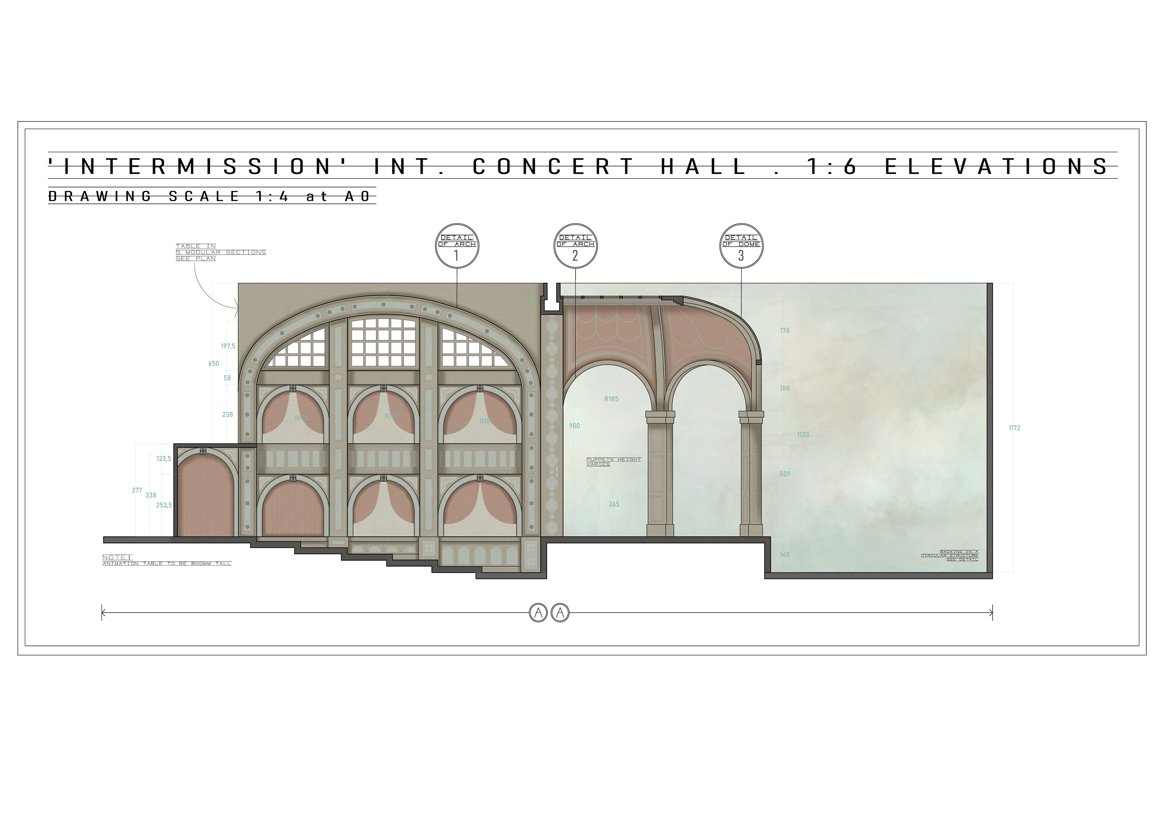 ELEVATION OF MINIATURE CONCERT HALL (Autocad)