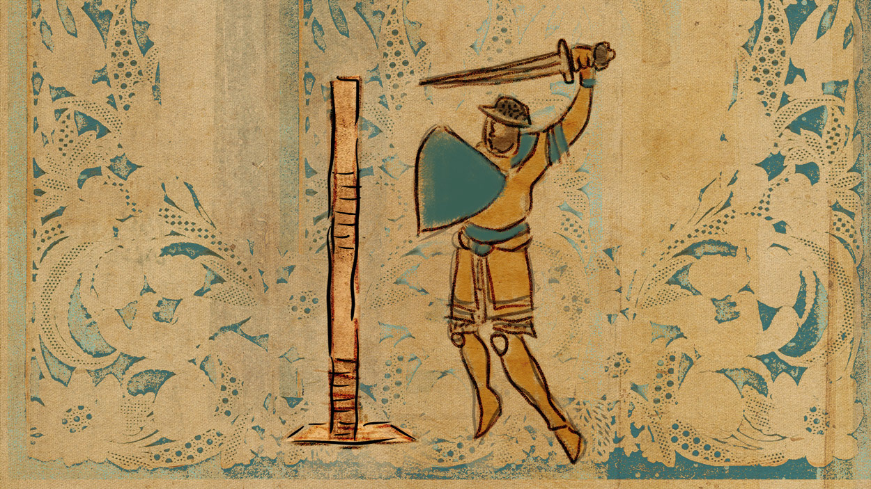 a knight attacks a pell