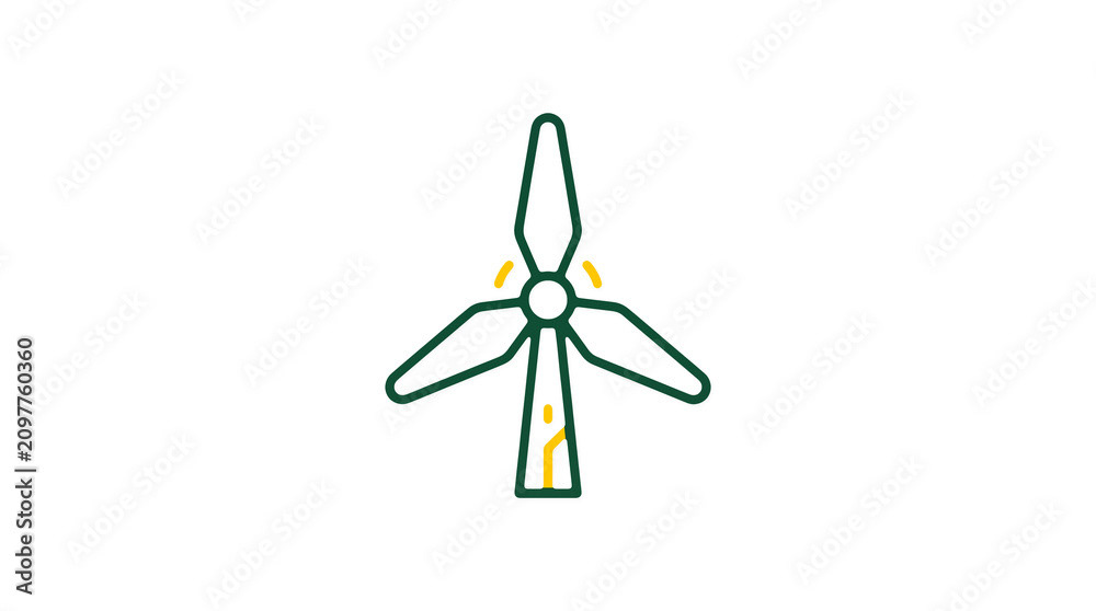 Minimalist illustration of a wind turbine and pipeline on a light background, symbolizing renewable energy and sustainable eco infrastructure.
