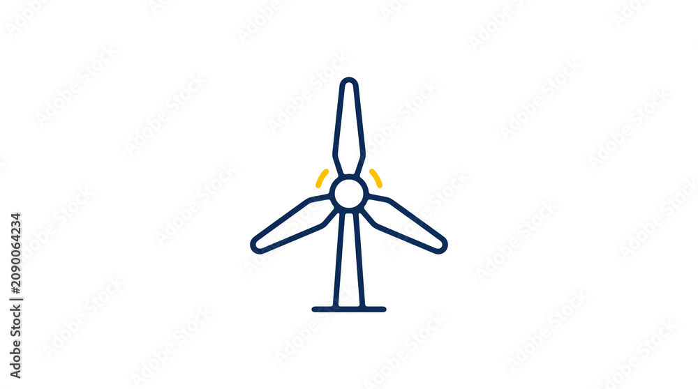 Minimalist illustration of a wind turbine and pipeline on a light background, symbolizing renewable energy and sustainable eco infrastructure.