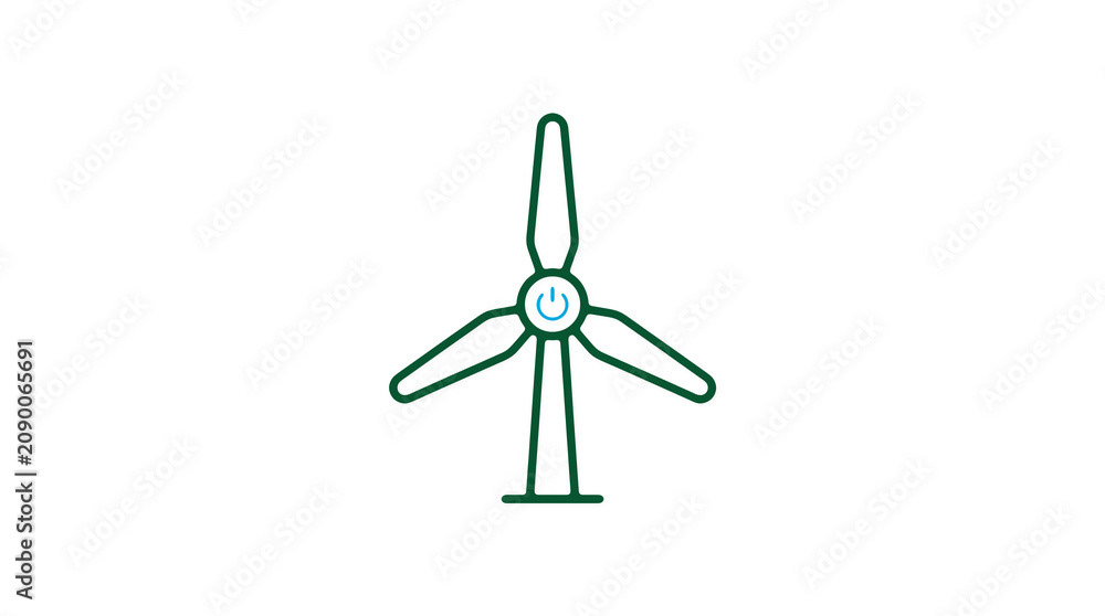 Minimalist illustration of a wind turbine and pipeline on a light background, symbolizing renewable energy and sustainable eco infrastructure.