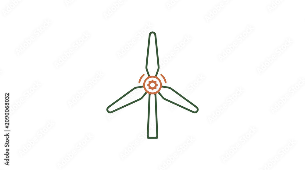 Minimalist illustration of a wind turbine and pipeline on a light background, symbolizing renewable energy and sustainable eco infrastructure.