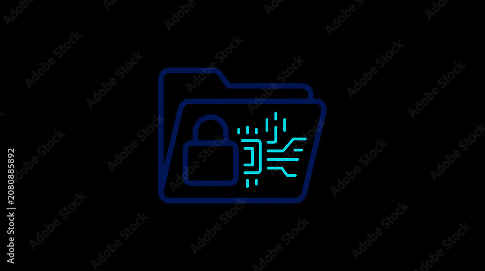 2D illuminated document icon in dark mode, symbolizing encrypted data storage and document security.