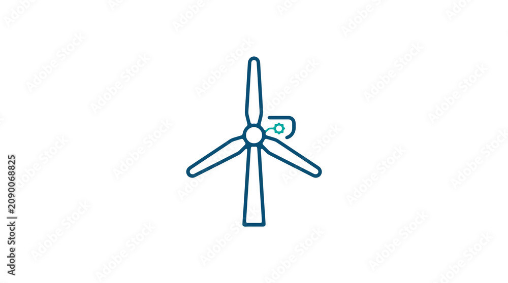Minimalist illustration of a wind turbine and pipeline on a light background, symbolizing renewable energy and sustainable eco infrastructure.