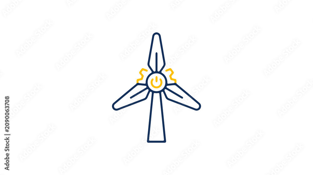 Minimalist illustration of a wind turbine and pipeline on a light background, symbolizing renewable energy and sustainable eco infrastructure.