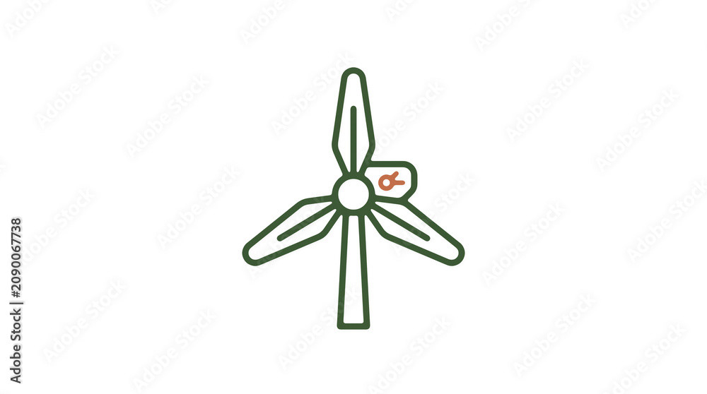 Minimalist illustration of a wind turbine and pipeline on a light background, symbolizing renewable energy and sustainable eco infrastructure.