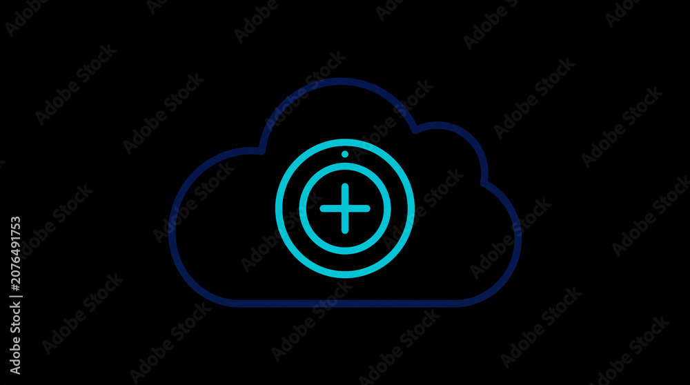 2D illuminated cloud icon in dark mode, symbolizing secure cloud computing and network security.