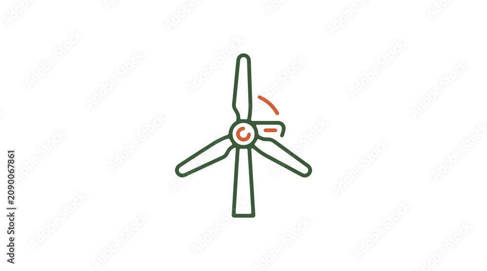 Minimalist illustration of a wind turbine and pipeline on a light background, symbolizing renewable energy and sustainable eco infrastructure.