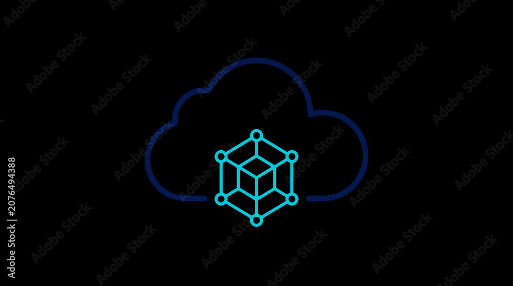 2D illuminated cloud icon in dark mode, symbolizing secure cloud computing and network security.
