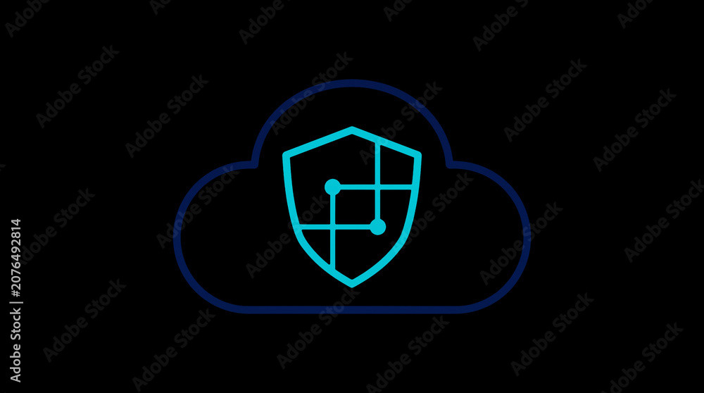 2D illuminated cloud icon in dark mode, symbolizing secure cloud computing and network security.
