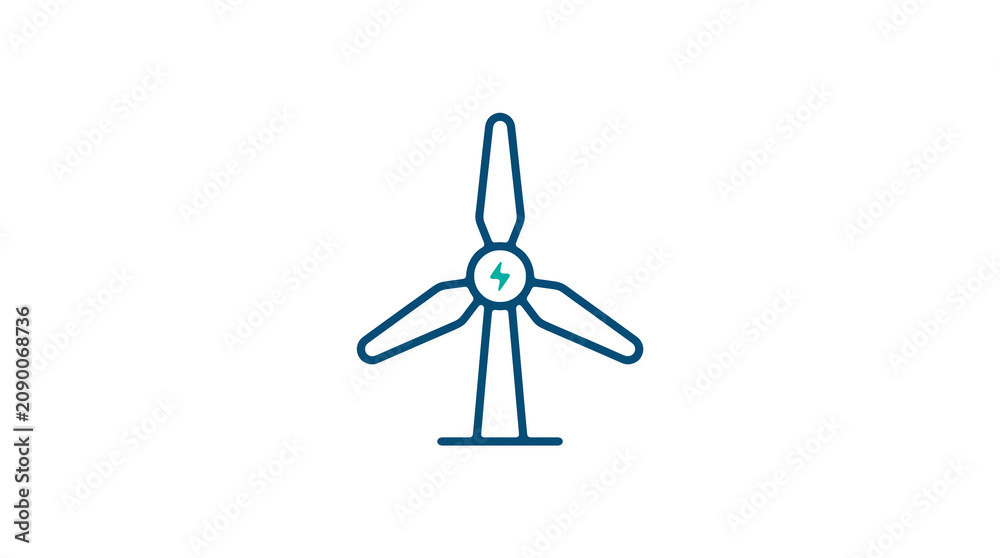 Minimalist illustration of a wind turbine and pipeline on a light background, symbolizing renewable energy and sustainable eco infrastructure.