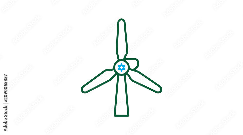 Minimalist illustration of a wind turbine and pipeline on a light background, symbolizing renewable energy and sustainable eco infrastructure.