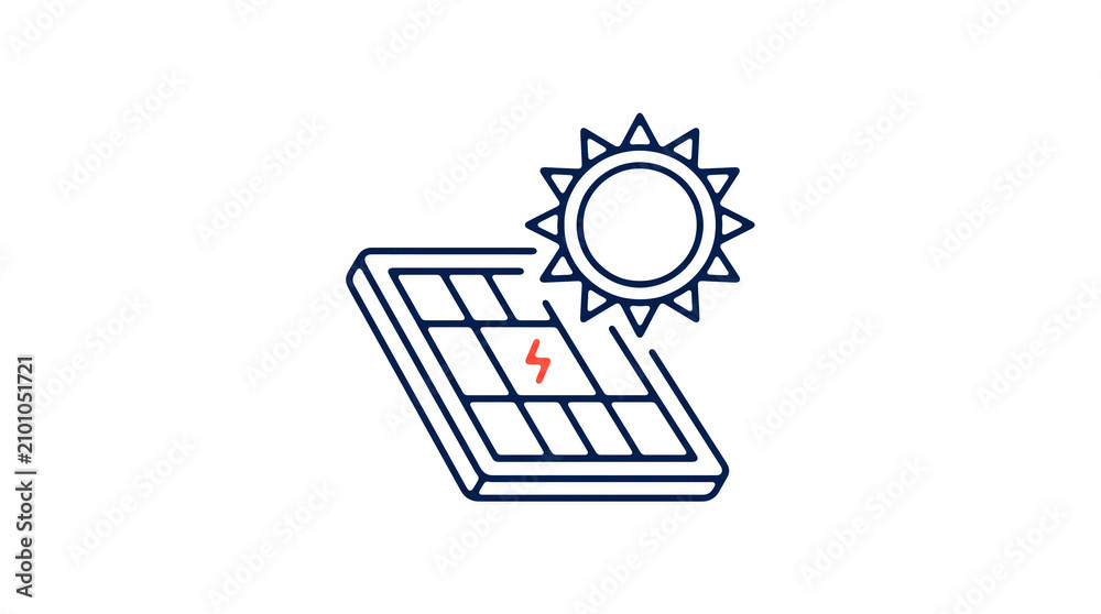 Modern 2D solar power illustration on pure white background for web designers