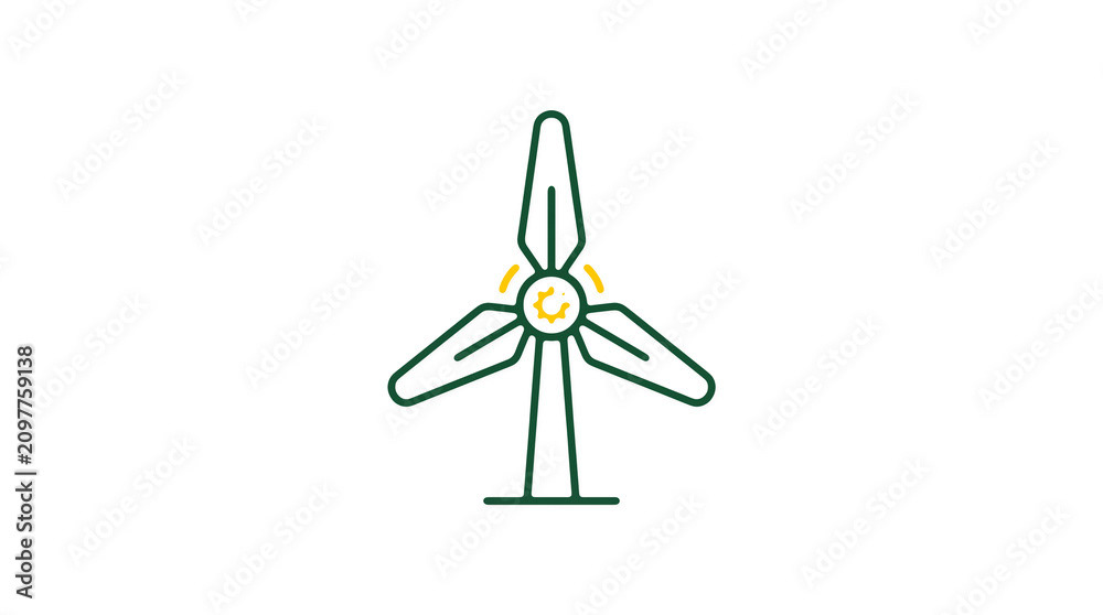 Minimalist illustration of a wind turbine and pipeline on a light background, symbolizing renewable energy and sustainable eco infrastructure.