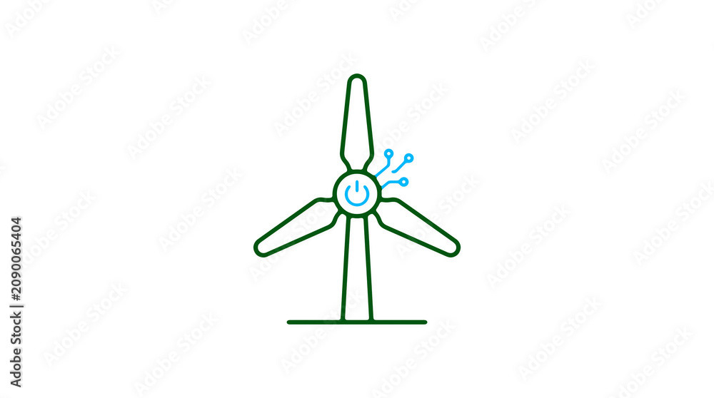 Minimalist illustration of a wind turbine and pipeline on a light background, symbolizing renewable energy and sustainable eco infrastructure.