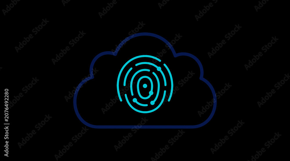 2D illuminated cloud icon in dark mode, symbolizing secure cloud computing and network security.