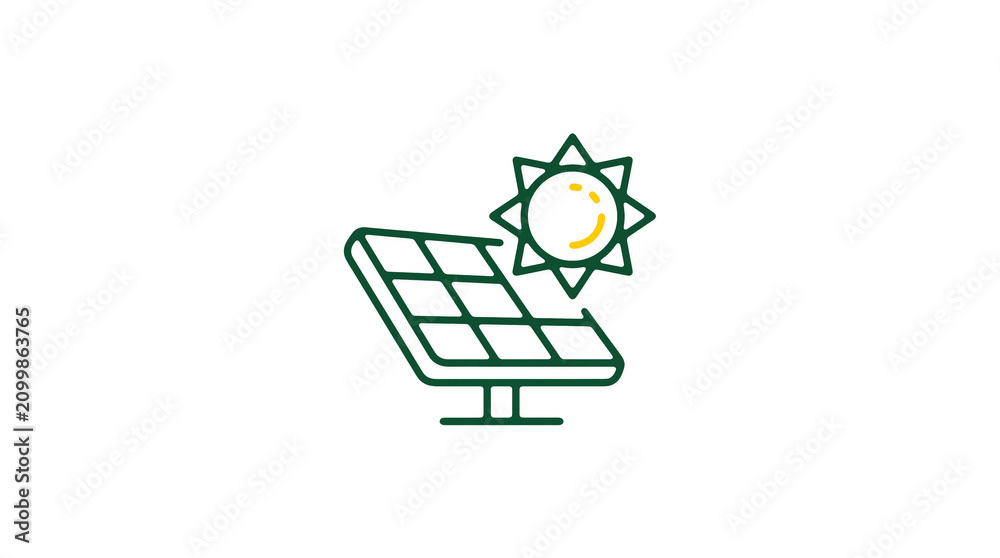Modern 2D solar power illustration on pure white background for web designers