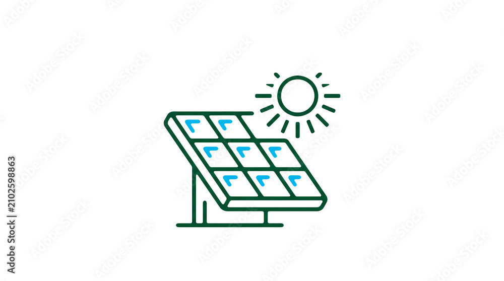 Modern 2D solar power illustration on pure white background for web designers