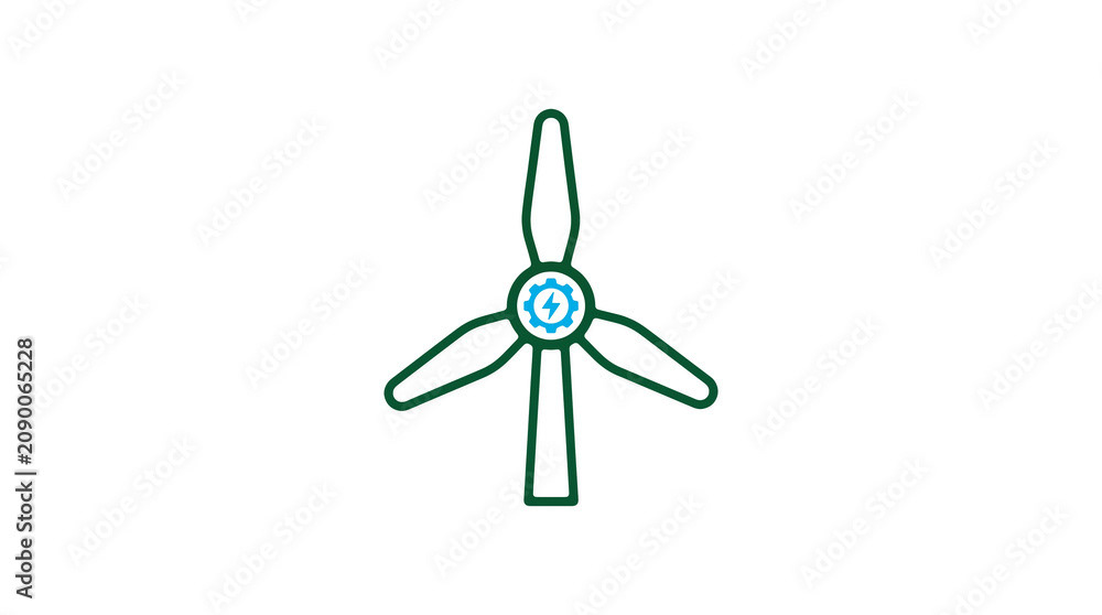 Minimalist illustration of a wind turbine and pipeline on a light background, symbolizing renewable energy and sustainable eco infrastructure.