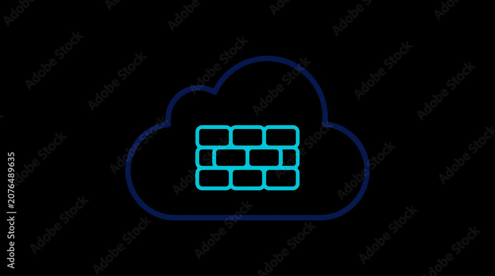 2D illuminated cloud icon in dark mode, symbolizing secure cloud computing and network security.