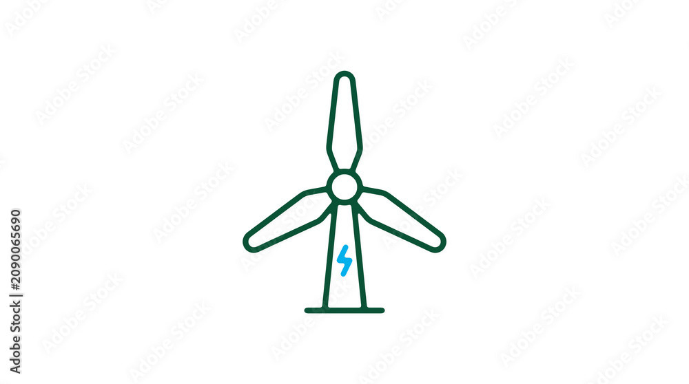 Minimalist illustration of a wind turbine and pipeline on a light background, symbolizing renewable energy and sustainable eco infrastructure.