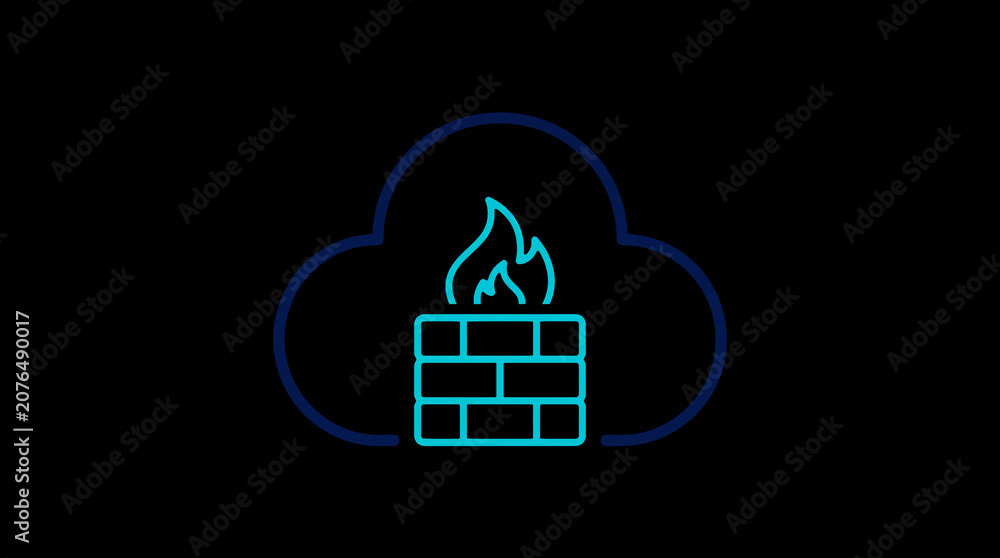 2D illuminated cloud icon in dark mode, symbolizing secure cloud computing and network security.