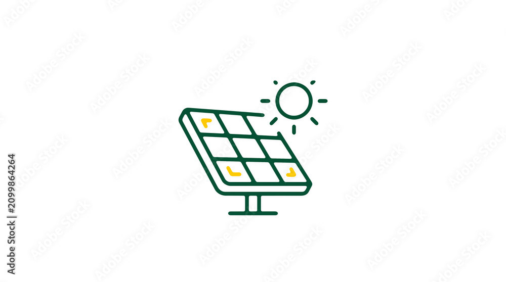 Modern 2D solar power illustration on pure white background for web designers