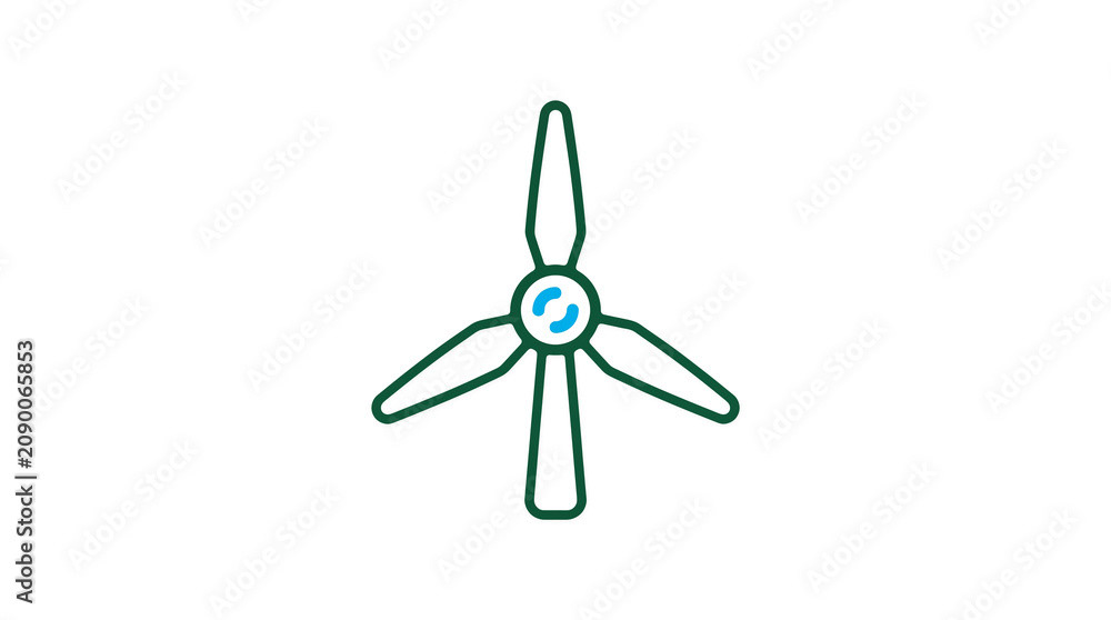 Minimalist illustration of a wind turbine and pipeline on a light background, symbolizing renewable energy and sustainable eco infrastructure.