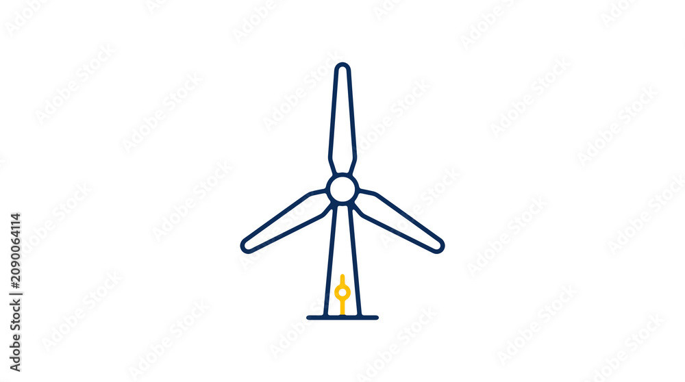 Minimalist illustration of a wind turbine and pipeline on a light background, symbolizing renewable energy and sustainable eco infrastructure.