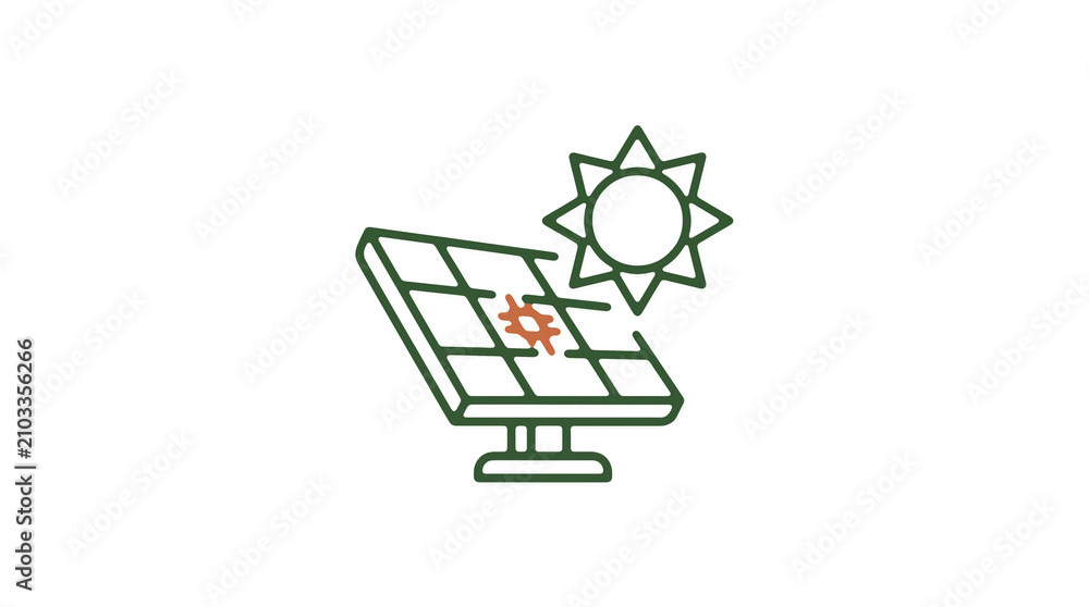 Modern 2D solar power illustration on pure white background for web designers