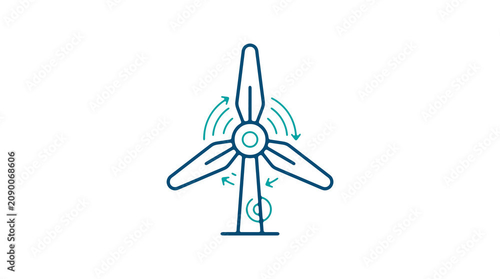 Minimalist illustration of a wind turbine and pipeline on a light background, symbolizing renewable energy and sustainable eco infrastructure.