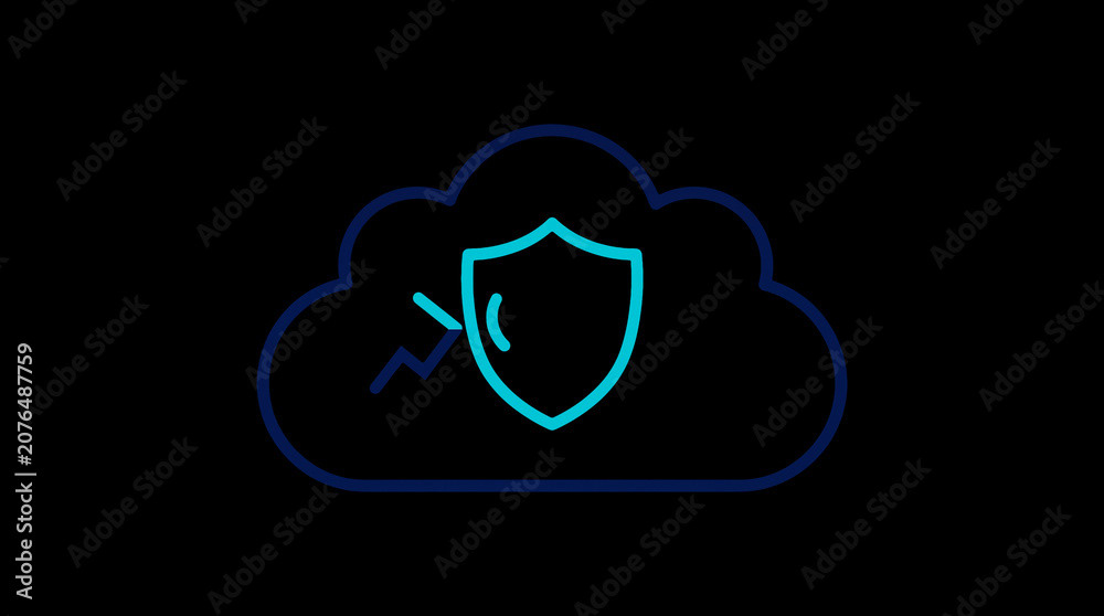 2D illuminated cloud icon in dark mode, symbolizing secure cloud computing and network security.