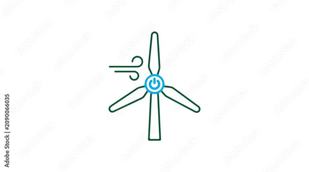 Minimalist illustration of a wind turbine and pipeline on a light background, symbolizing renewable energy and sustainable eco infrastructure.