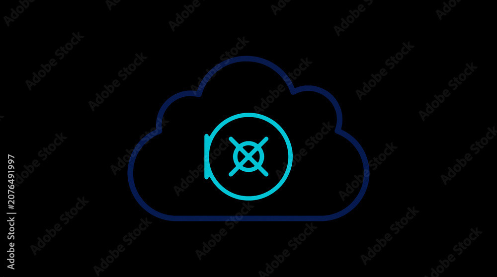 2D illuminated cloud icon in dark mode, symbolizing secure cloud computing and network security.