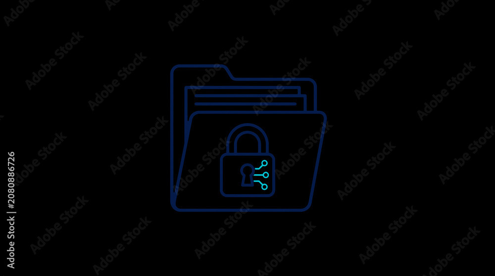 2D illuminated document icon in dark mode, symbolizing encrypted data storage and document security.
