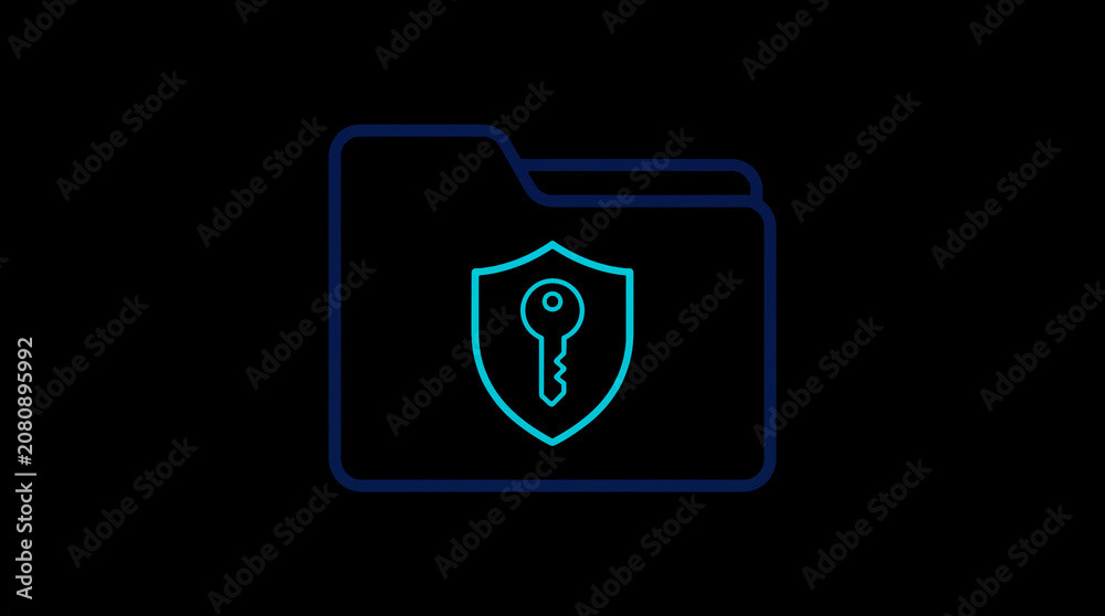 2D illuminated document icon in dark mode, symbolizing encrypted data storage and document security.