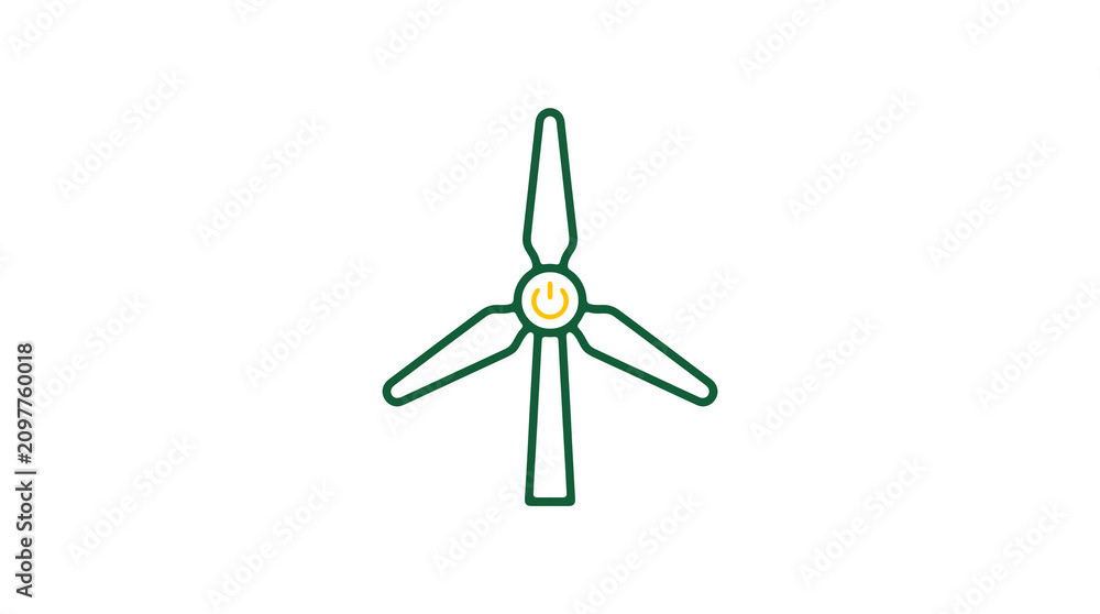 Minimalist illustration of a wind turbine and pipeline on a light background, symbolizing renewable energy and sustainable eco infrastructure.