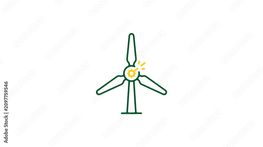 Minimalist illustration of a wind turbine and pipeline on a light background, symbolizing renewable energy and sustainable eco infrastructure.