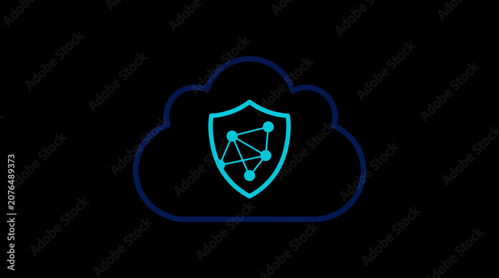 2D illuminated cloud icon in dark mode, symbolizing secure cloud computing and network security.
