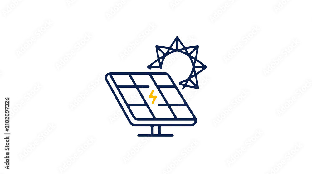 Modern 2D solar power illustration on pure white background for web designers