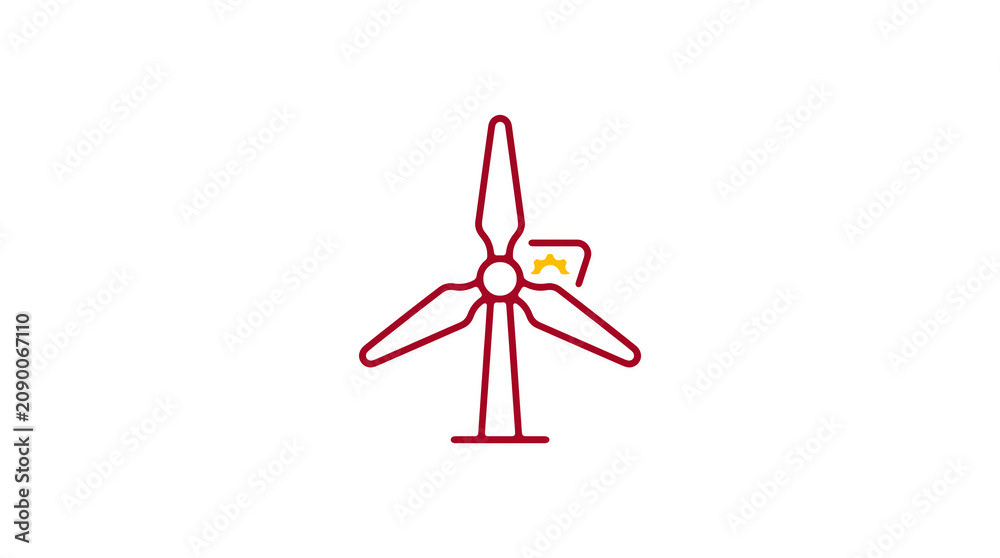 Minimalist illustration of a wind turbine and pipeline on a light background, symbolizing renewable energy and sustainable eco infrastructure.