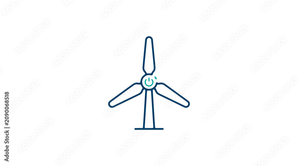 Minimalist illustration of a wind turbine and pipeline on a light background, symbolizing renewable energy and sustainable eco infrastructure.