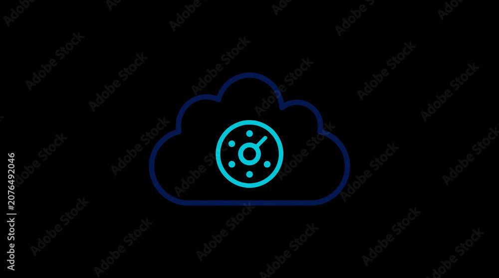 2D illuminated cloud icon in dark mode, symbolizing secure cloud computing and network security.