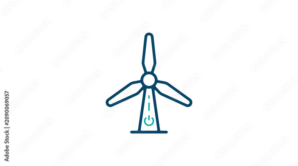 Minimalist illustration of a wind turbine and pipeline on a light background, symbolizing renewable energy and sustainable eco infrastructure.