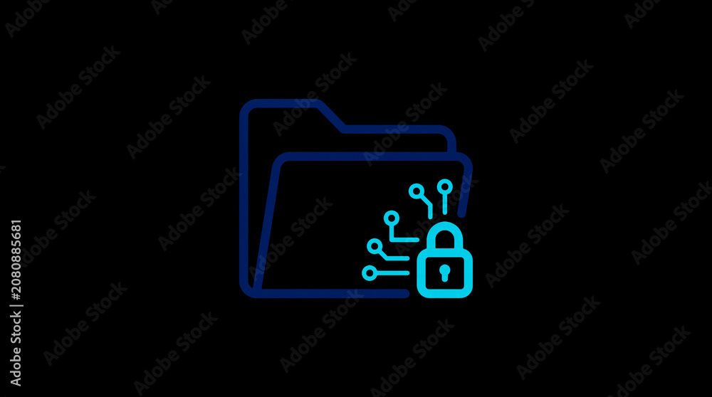 2D illuminated document icon in dark mode, symbolizing encrypted data storage and document security.
