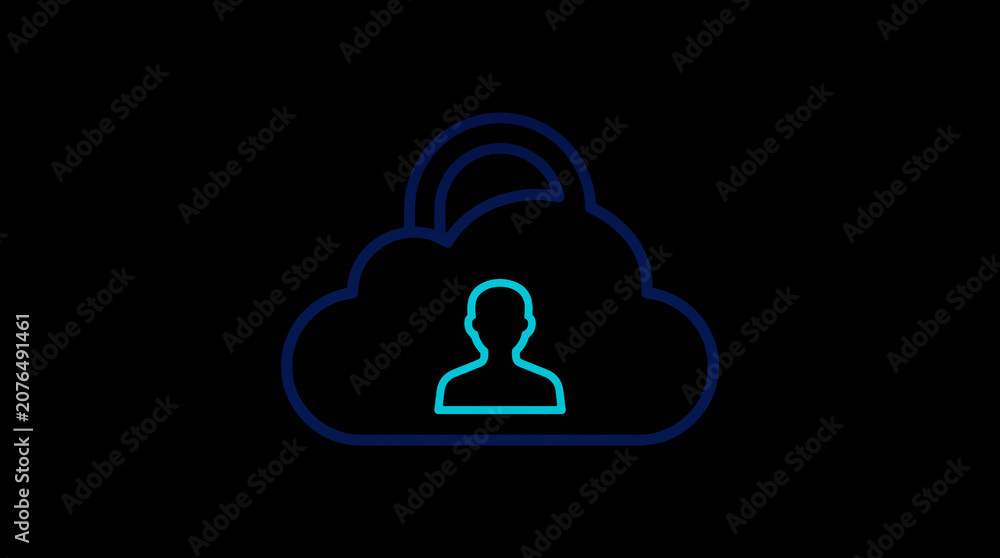 2D illuminated cloud icon in dark mode, symbolizing secure cloud computing and network security.