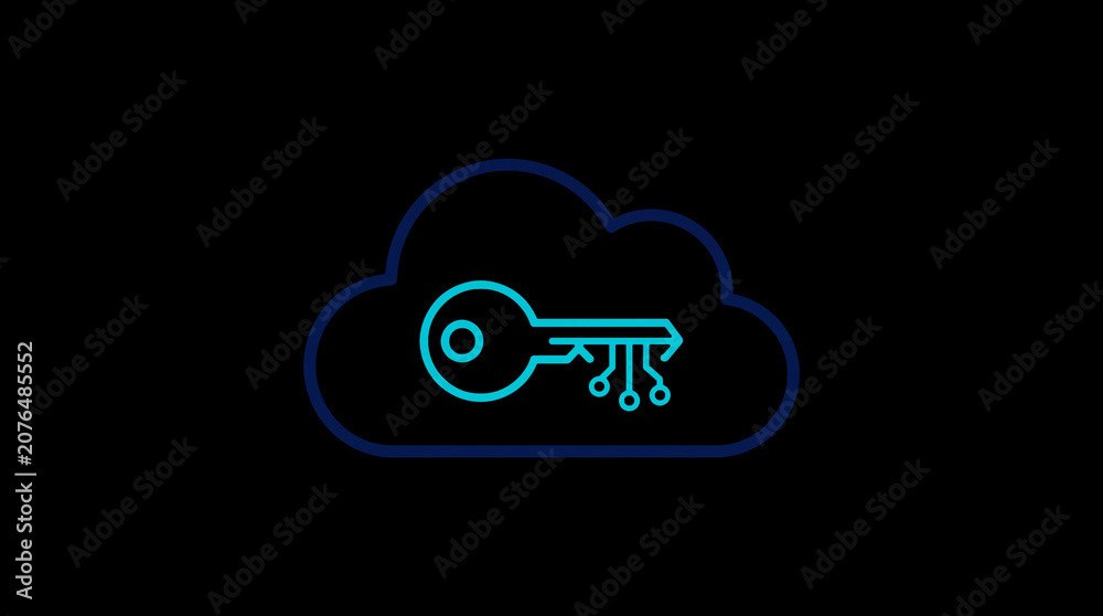 2D illuminated cloud icon in dark mode, symbolizing secure cloud computing and network security.