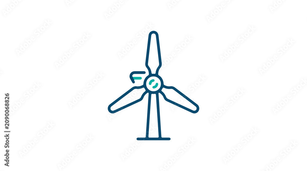 Minimalist illustration of a wind turbine and pipeline on a light background, symbolizing renewable energy and sustainable eco infrastructure.